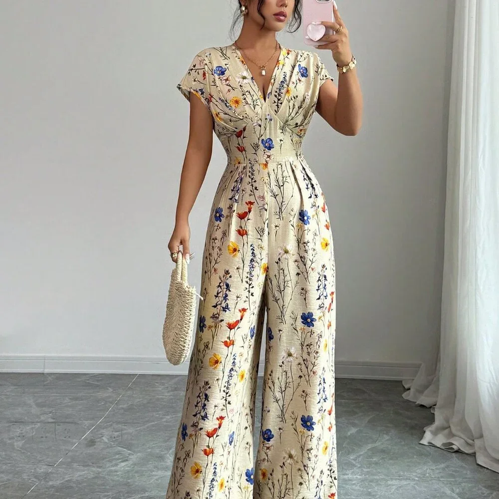 Apricot Boho Women's V-Neck Printed Jumpsuit - Picture 4 of 6